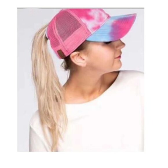 pink hat cap baseball with ponytail opening - Picture 3 of 3